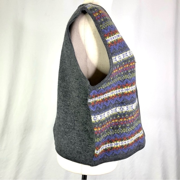 Tally-Ho felted wool fair isle zip front boxy v-neck vest grey M - Picture 4 of 9